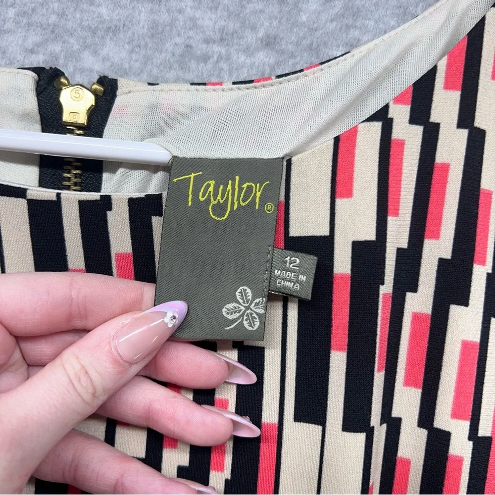 Taylor Black, White, and Pink Patterned Midi Dress - Picture 4 of 5